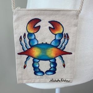 Crossbody Small Purse with Hand Painted Blue Crab